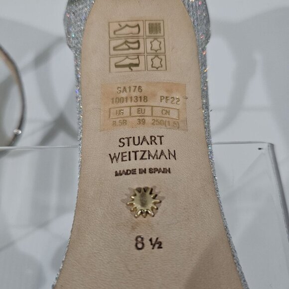 Stuart Weitzman Nudistcurve 100 Womens 8.5 Glam Glitter New Noir Strappy Sandal - Picture 13 of 14